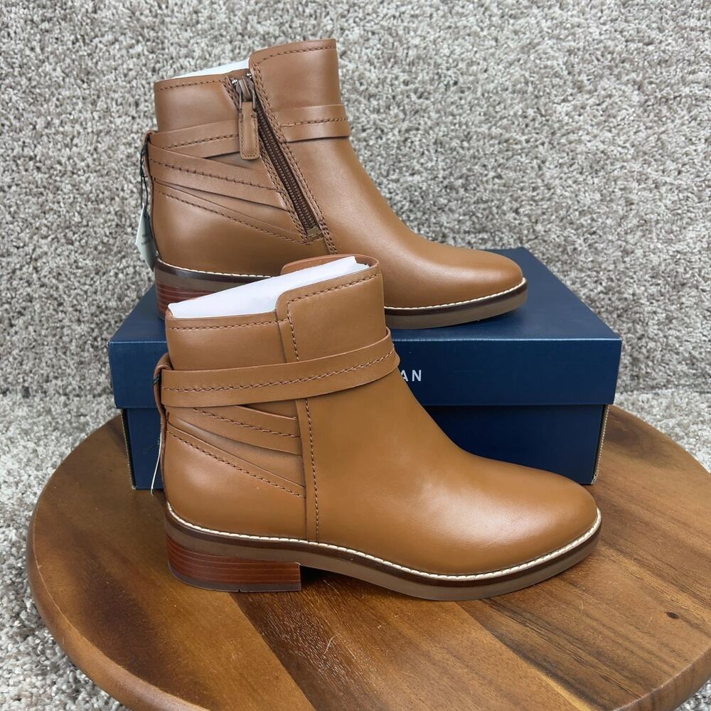 Cole Haan Rosalyn Women's 5.5 B British Tan Ankle Strap Boots Waterproof Zip